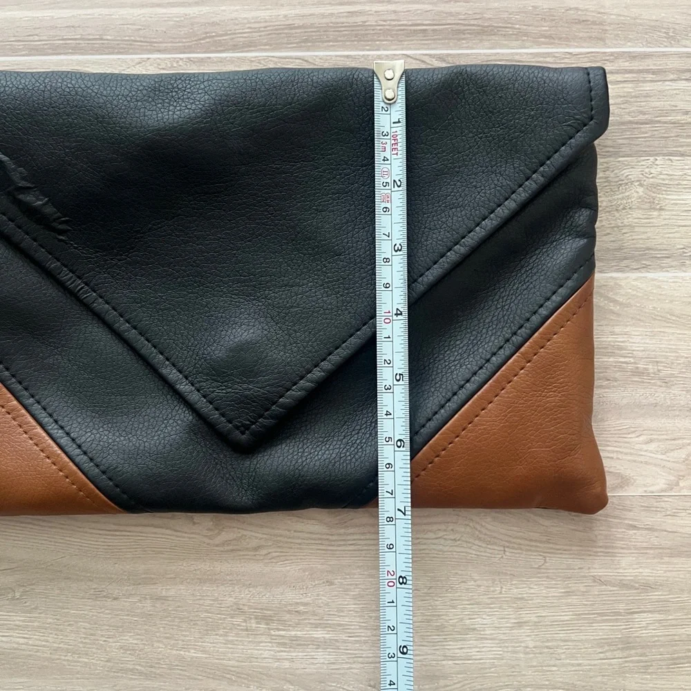 Two-Tone Black and Brown Envelope Vegan Leather Clutch
